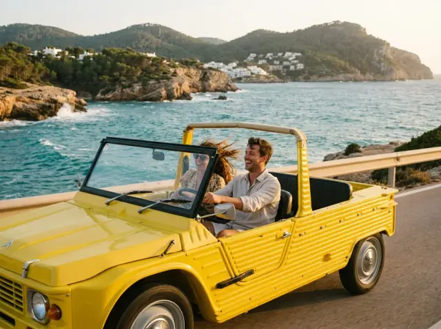Begeleide elektrische Mehari-tour op kustweg Ibiza